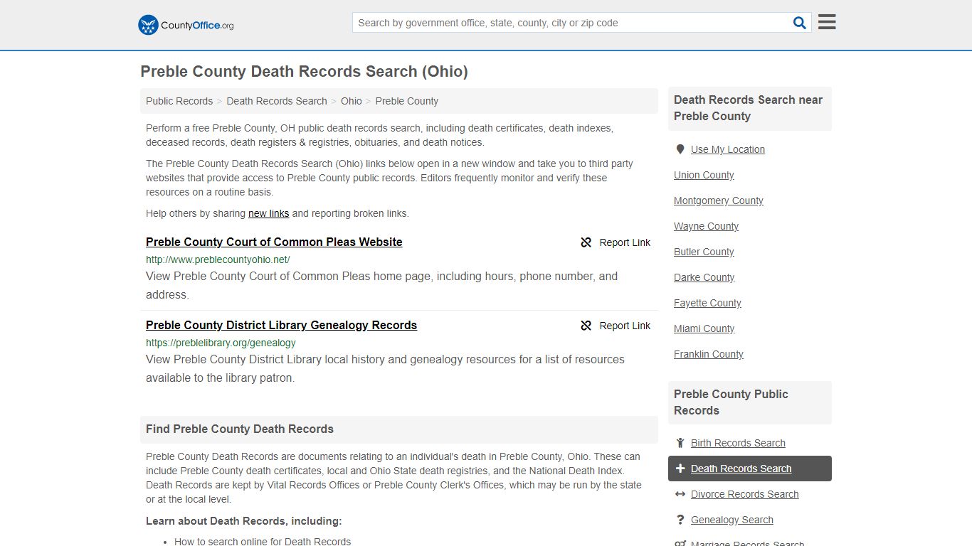 Death Records Search - Preble County, OH (Death ...