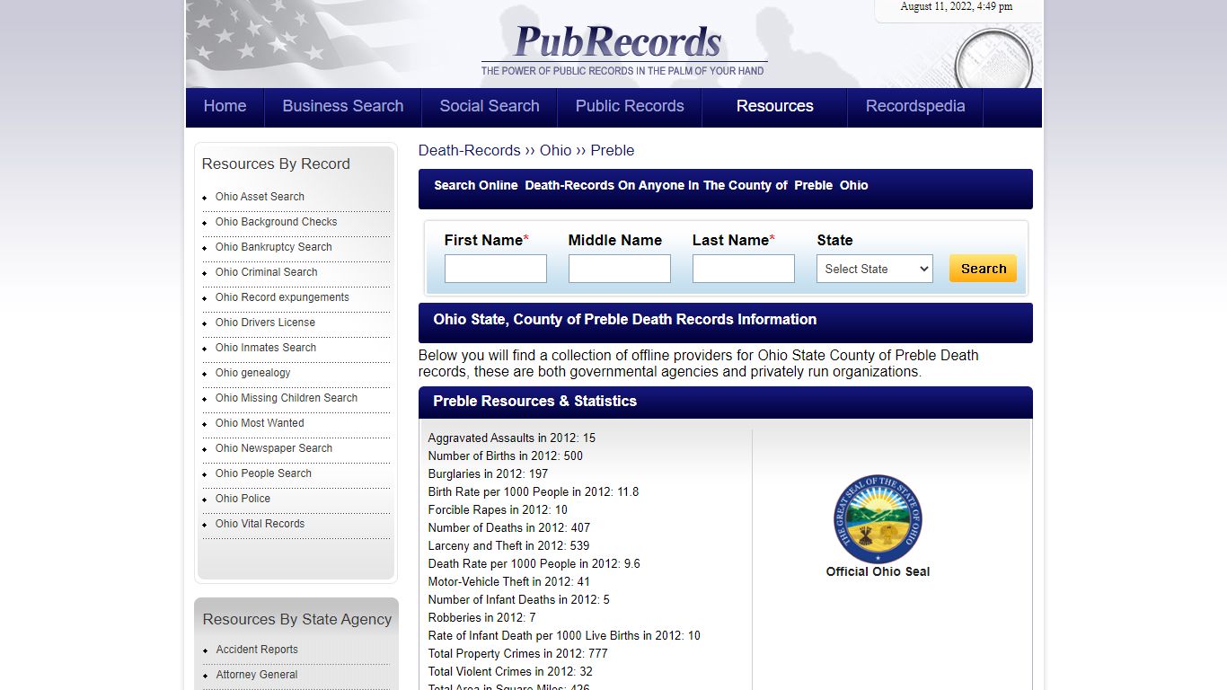 Preble County, Ohio Death Records