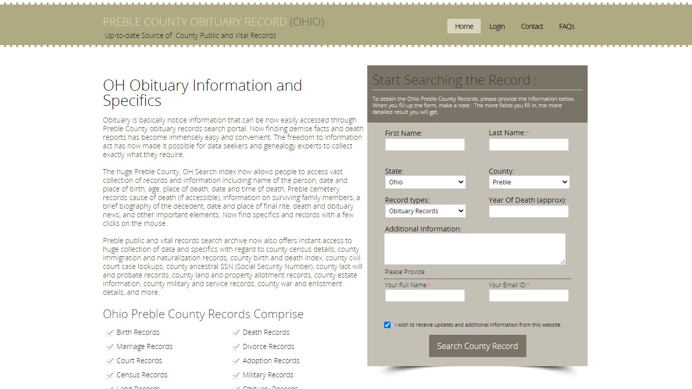 Preble County, Ohio Obituary Death Notice Index